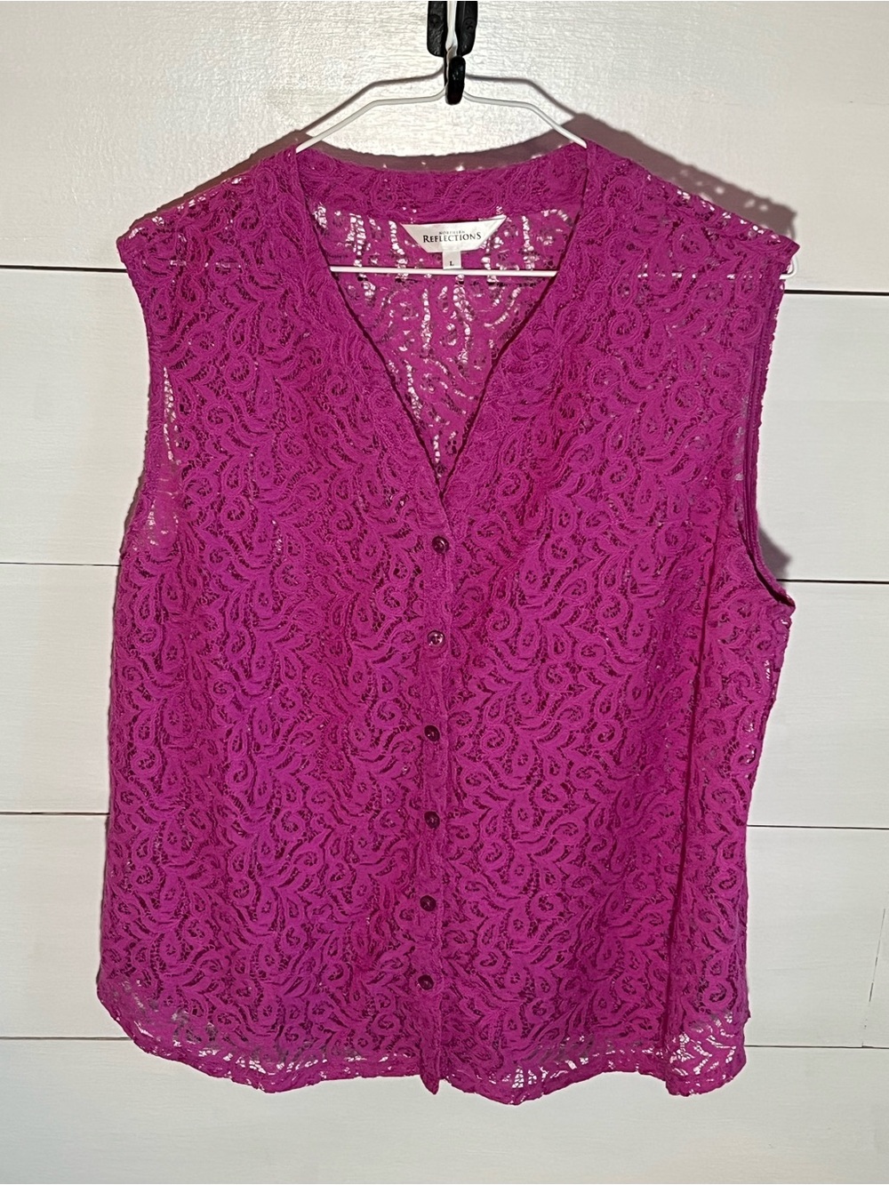 Northern Reflections Sleeveless Lace Button-Front Top - Fuchsia Pink